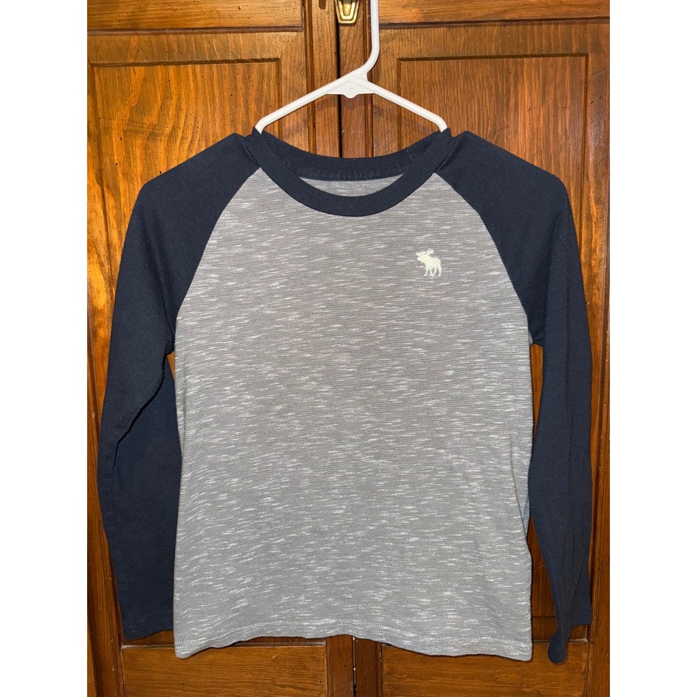 Abercrombie Kids Boys Grey Navy Blue Raglan Long Sleeve Baseball Tee Shirt 9/10
